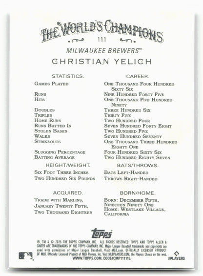2025 Topps Allen & Ginter #111 Christian Yelich