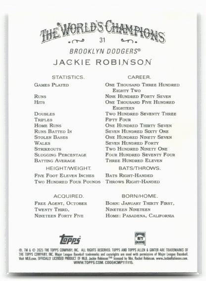 2025 Topps Allen & Ginter #31 Jackie Robinson