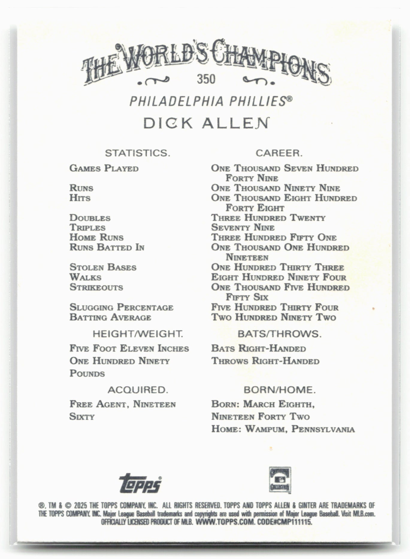 2025 Topps Allen & Ginter #350 Dick Allen