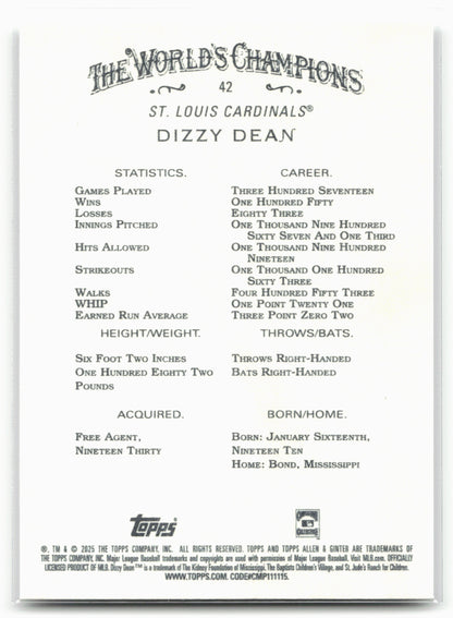 2025 Topps Allen & Ginter #42 Dizzy Dean