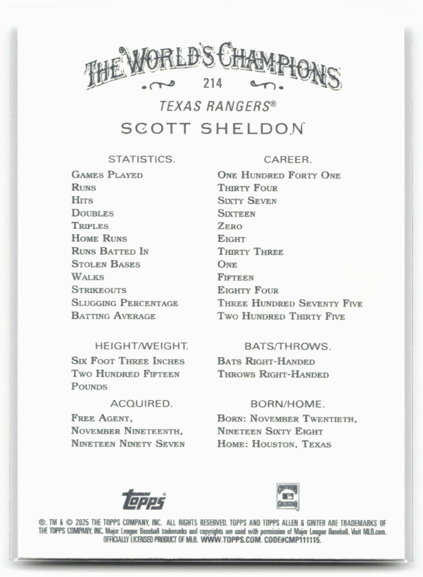 2025 Topps Allen & Ginter #214 Scott Sheldon