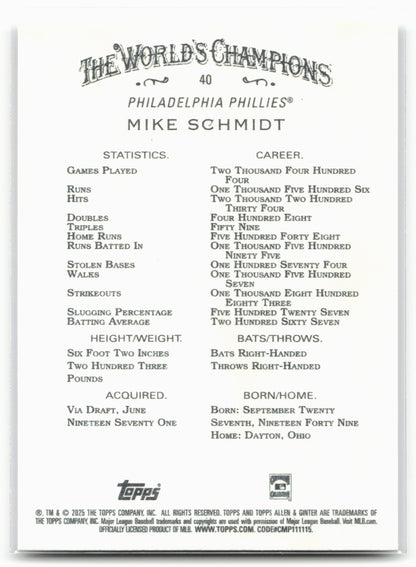 2025 Topps Allen & Ginter #40 Mike Schmidt