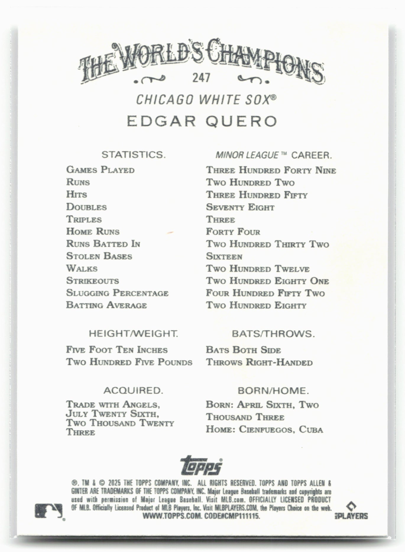 2025 Topps Allen & Ginter #247 Edgar Quero