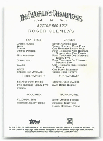 2025 Topps Allen & Ginter #43 Roger Clemens