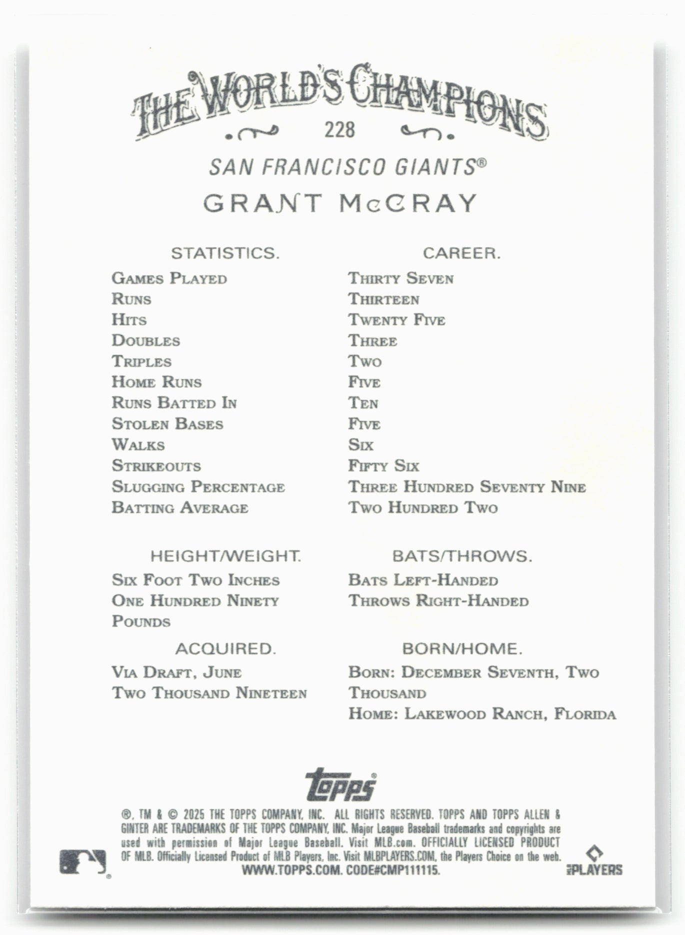 2025 Topps Allen & Ginter #228 Grant McCray