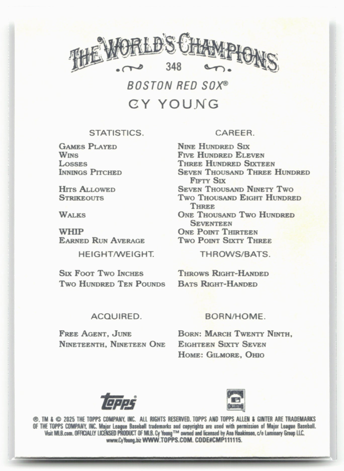 2025 Topps Allen & Ginter #348 Cy Young