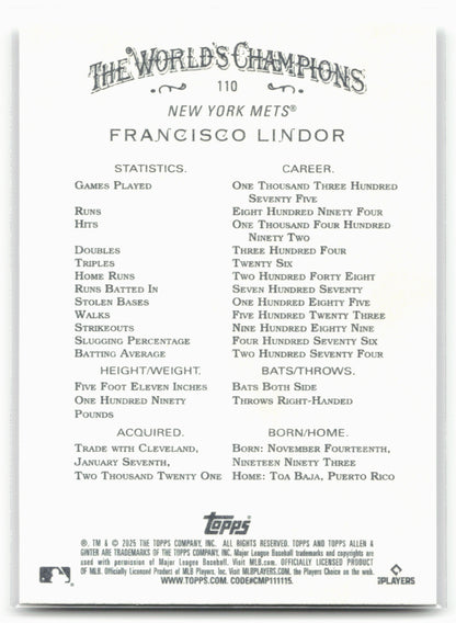 2025 Topps Allen & Ginter #110 Francisco Lindor
