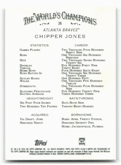 2025 Topps Allen & Ginter #36 Chipper Jones