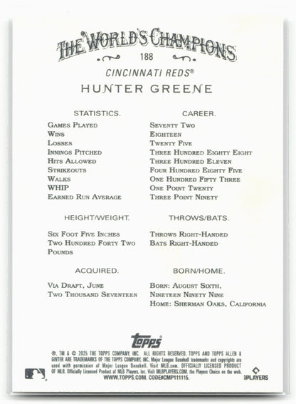2025 Topps Allen & Ginter #188 Hunter Greene