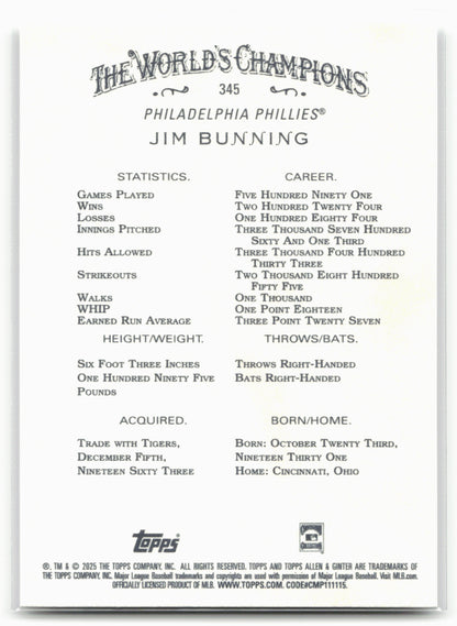 2025 Topps Allen & Ginter #345 Jim Bunning