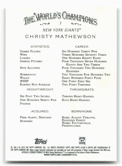 2025 Topps Allen & Ginter #7 Christy Mathewson