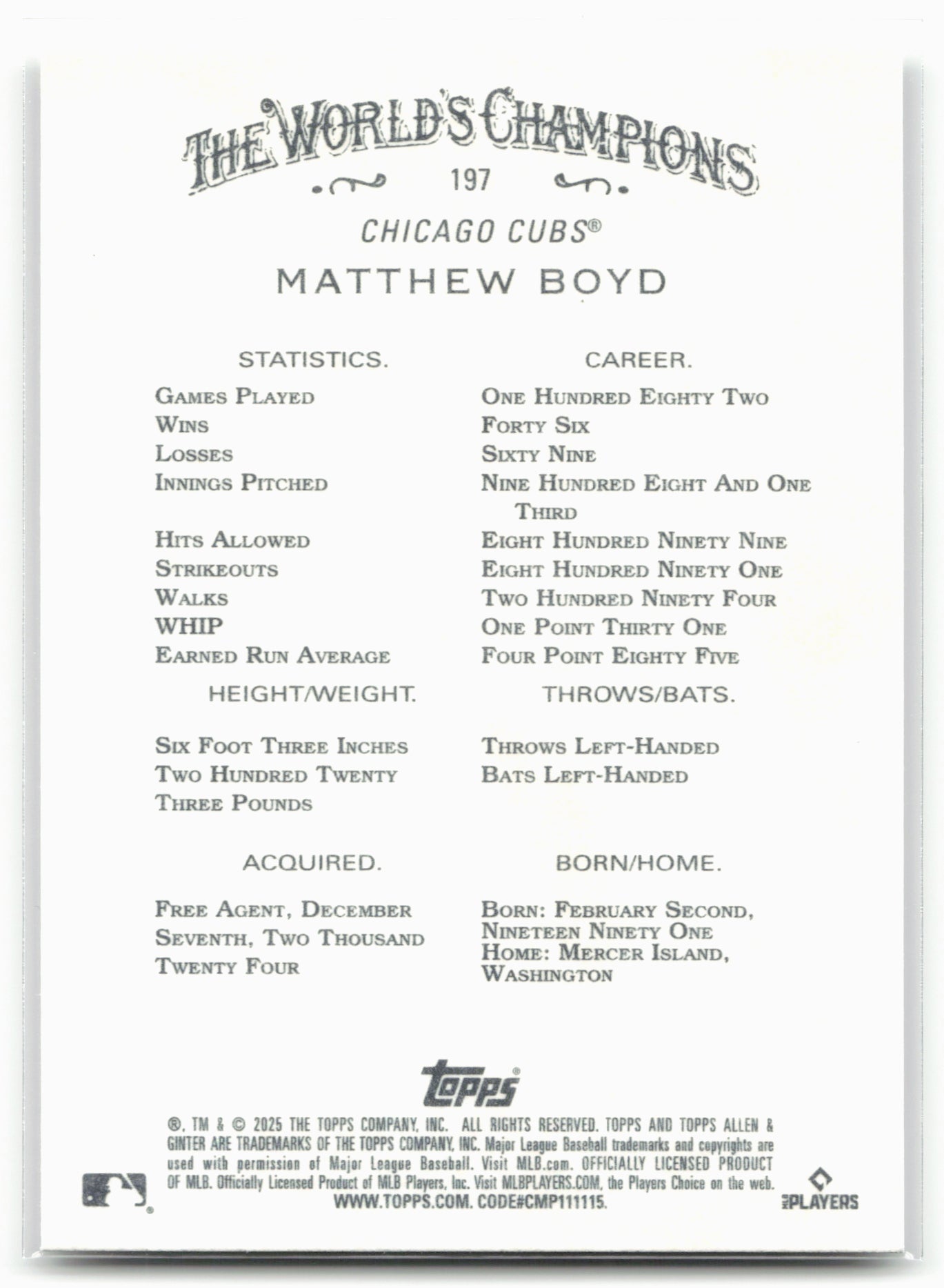 2025 Topps Allen & Ginter #197 Matthew Boyd