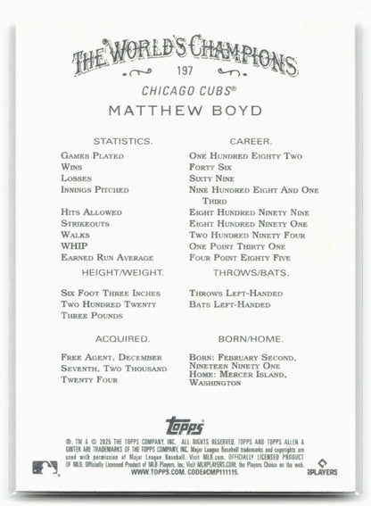 2025 Topps Allen & Ginter #197 Matthew Boyd