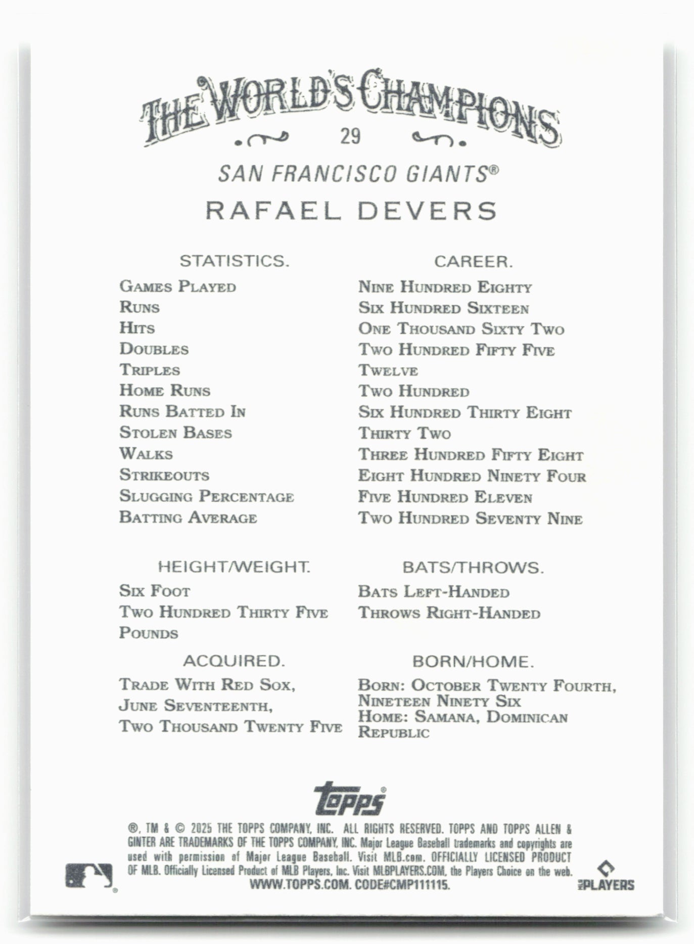 2025 Topps Allen & Ginter #29 Rafael Devers