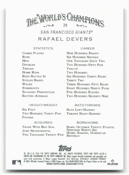 2025 Topps Allen & Ginter #29 Rafael Devers