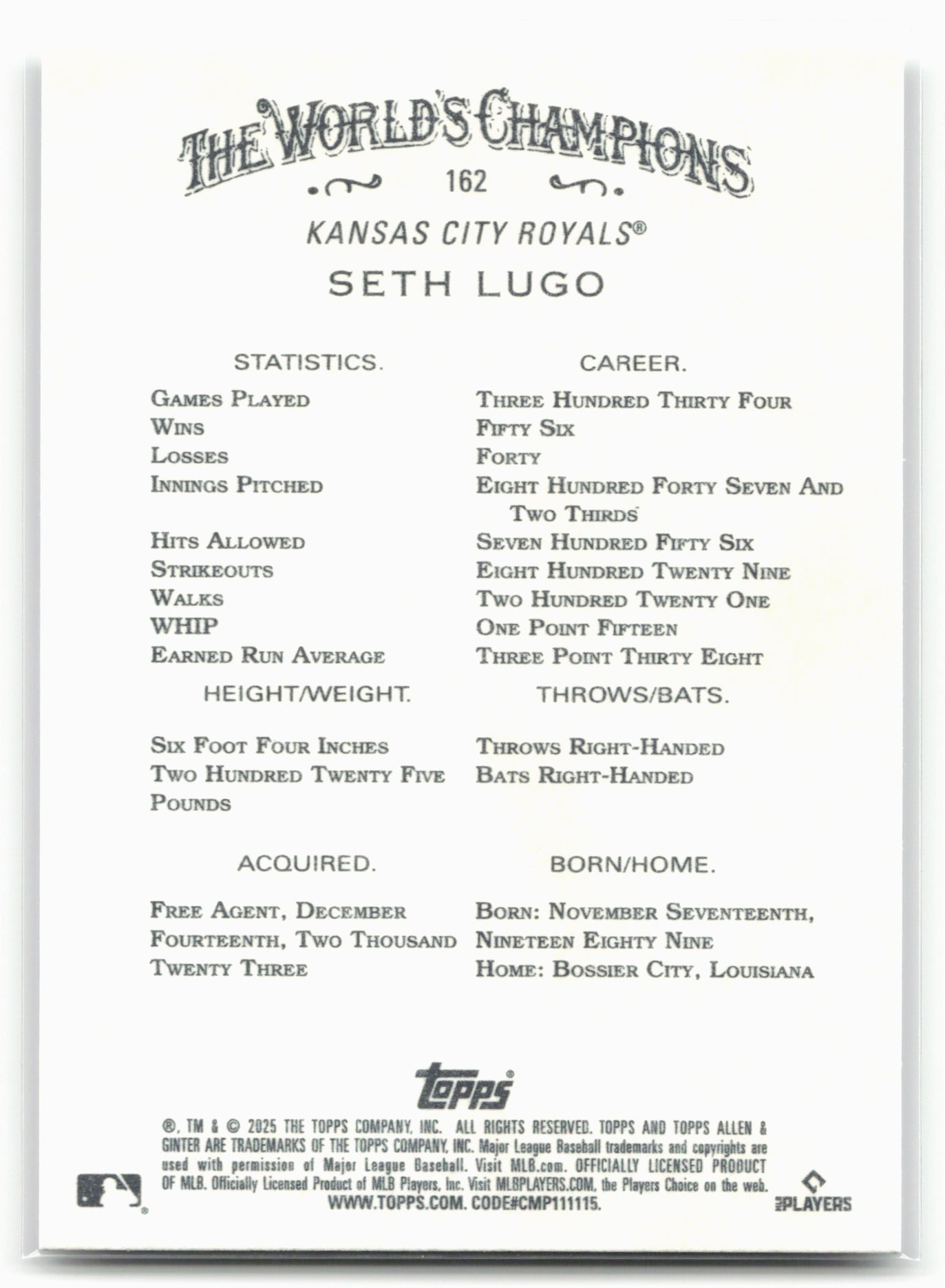 2025 Topps Allen & Ginter #162 Seth Lugo