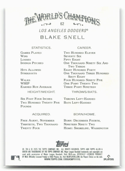 2025 Topps Allen & Ginter #62 Blake Snell