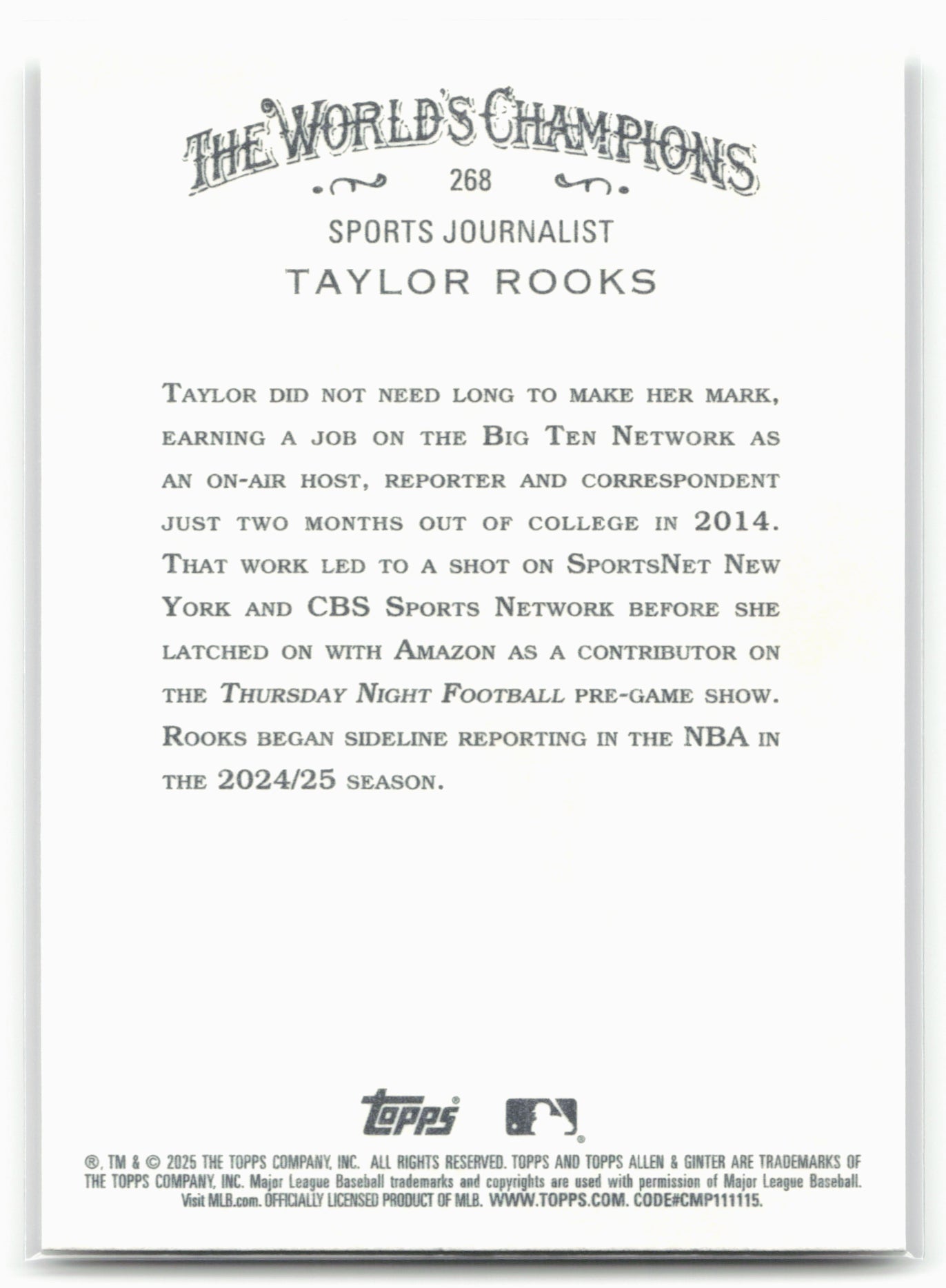 2025 Topps Allen & Ginter #268 Taylor Rooks