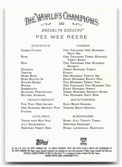 2025 Topps Allen & Ginter #340 Pee Wee Reese