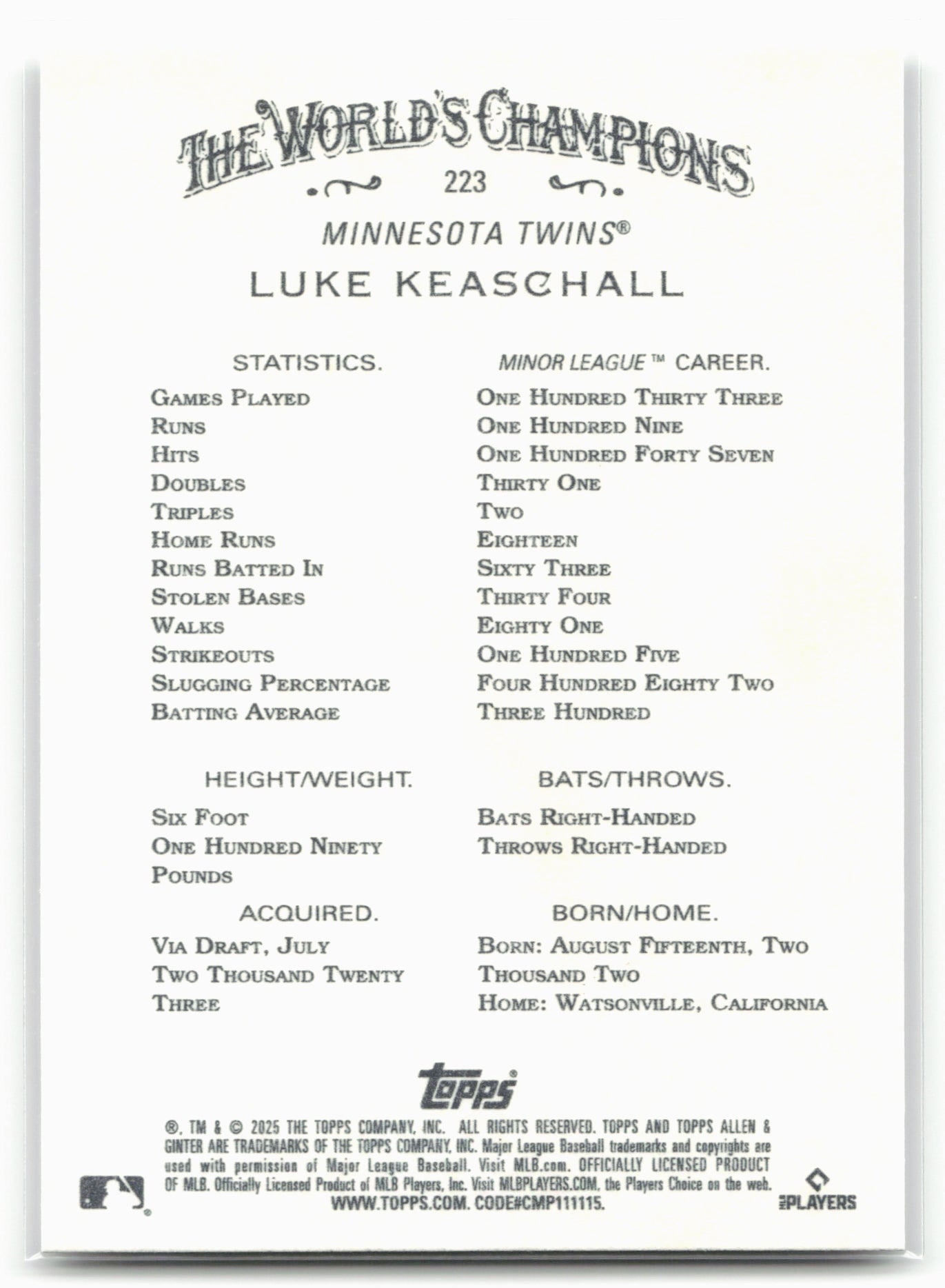 2025 Topps Allen & Ginter #223 Luke Keaschall