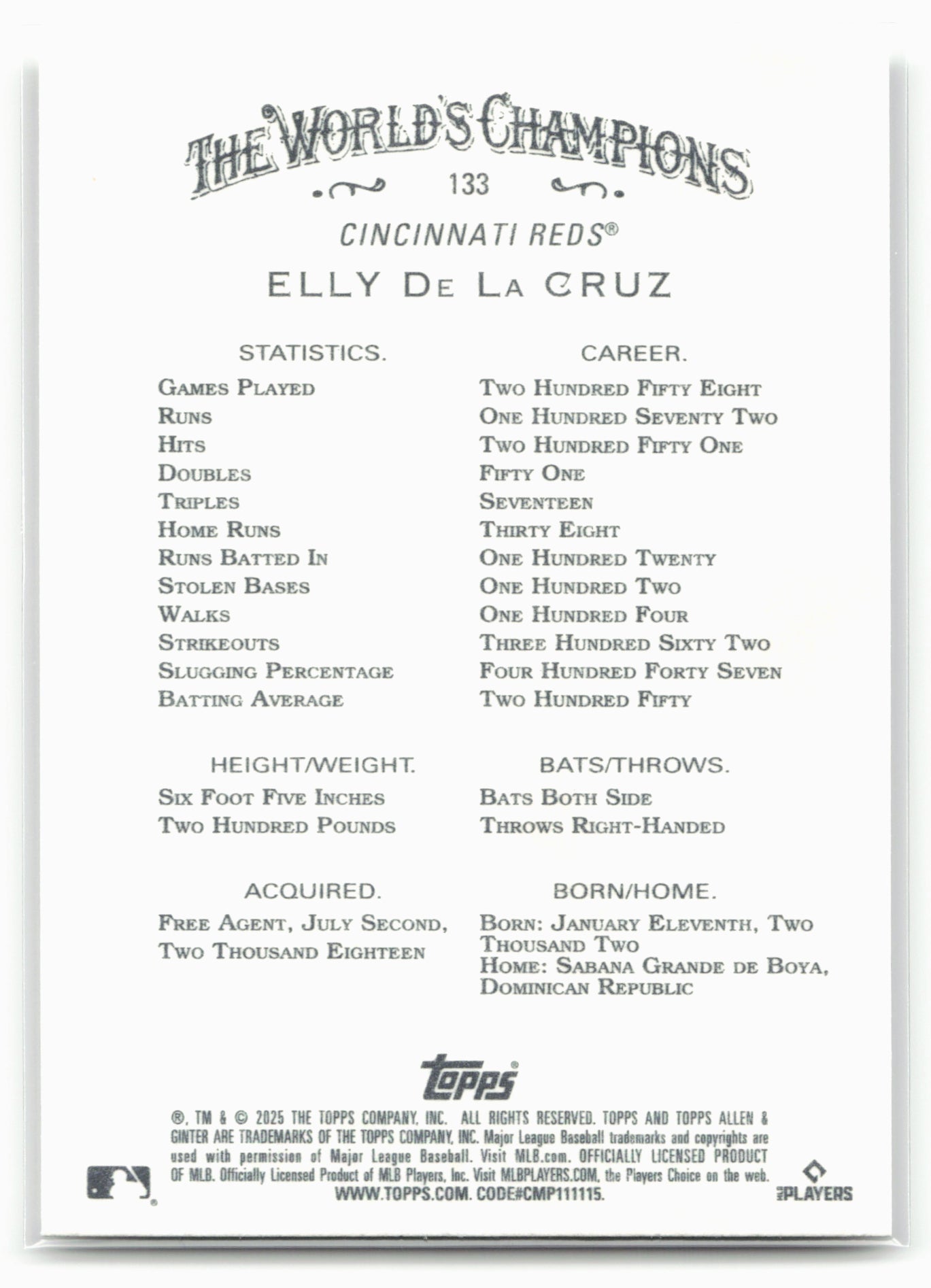 2025 Topps Allen & Ginter #133 Elly De La Cruz