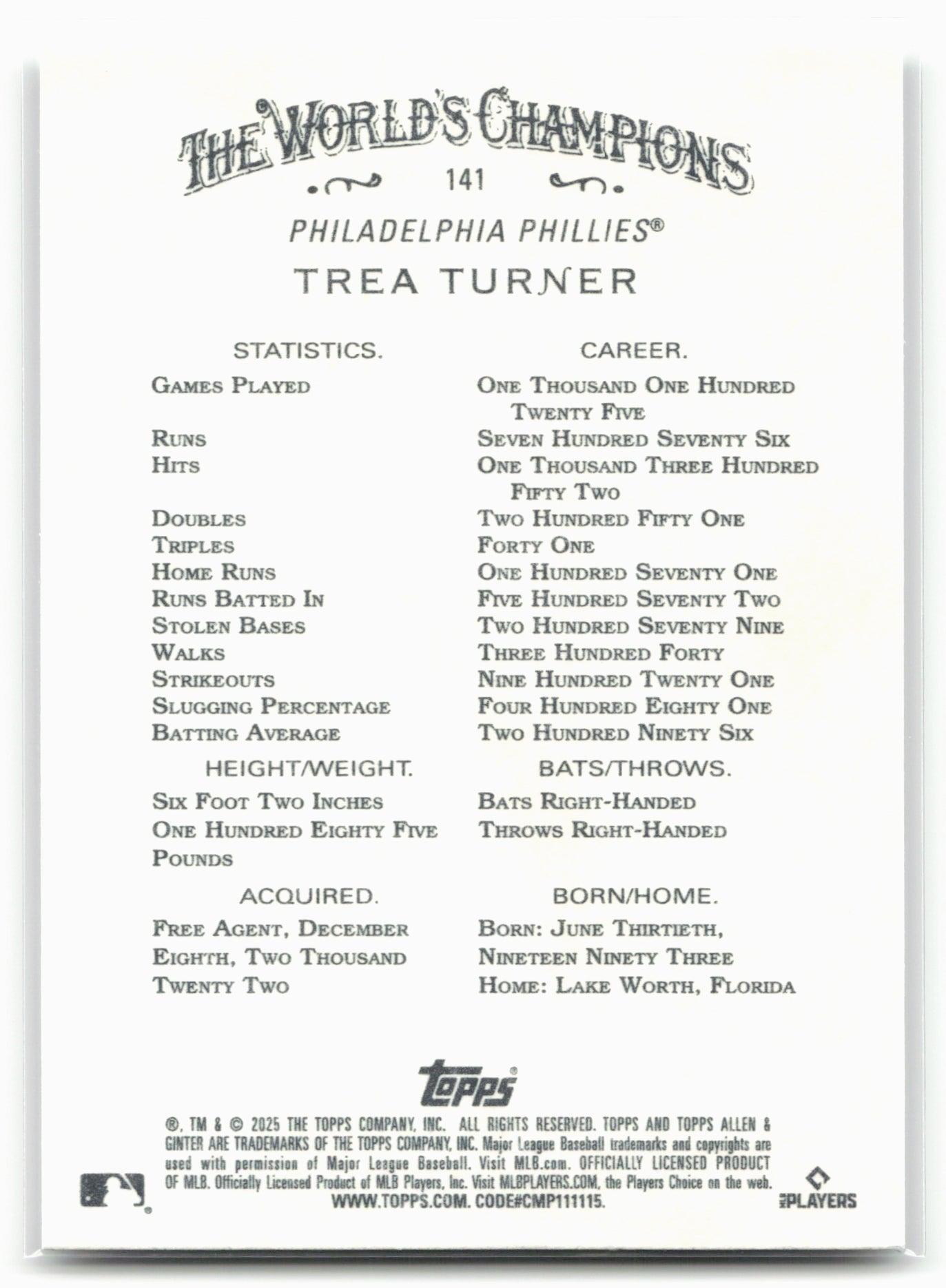 2025 Topps Allen & Ginter #141 Trea Turner