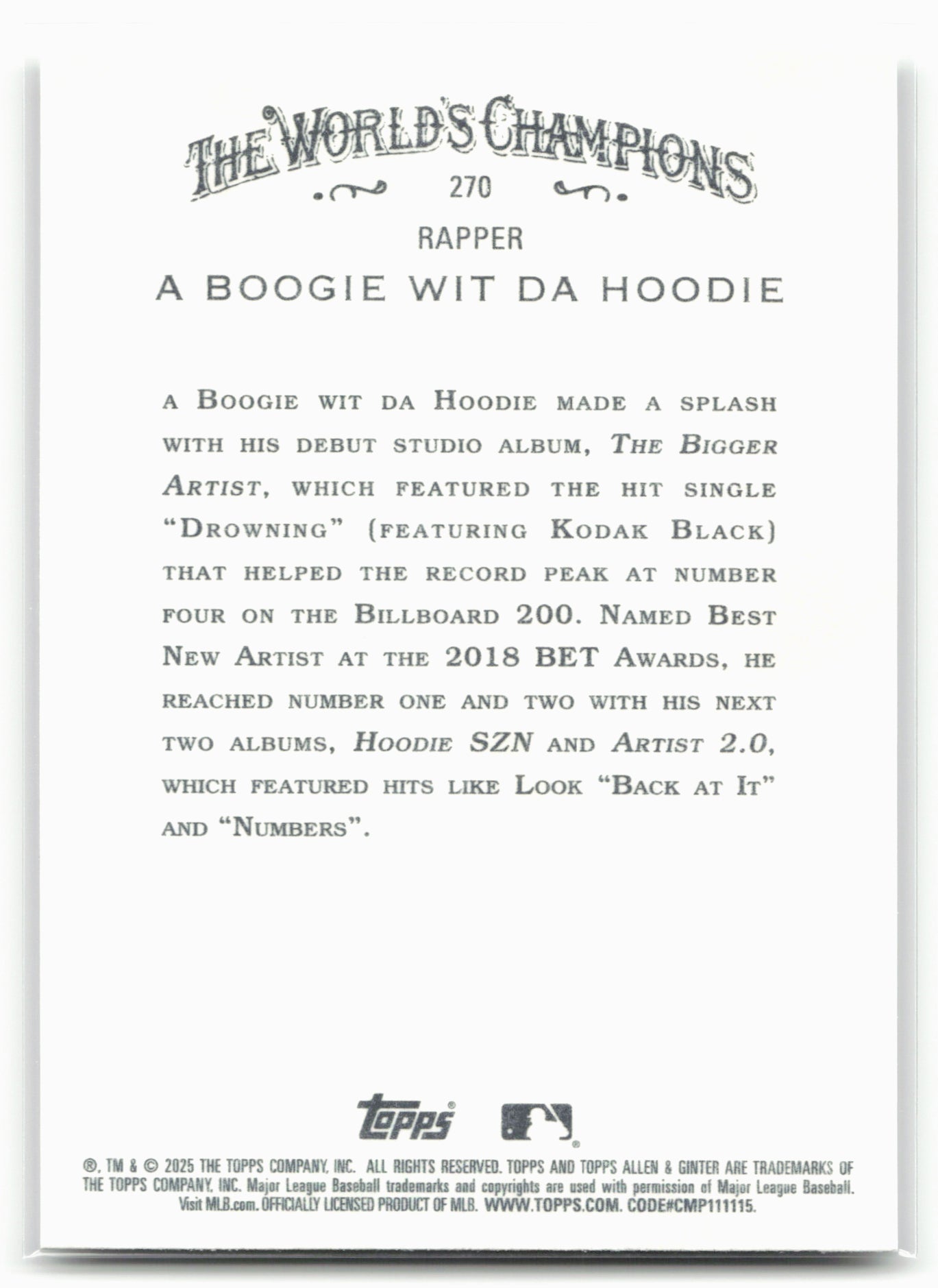 2025 Topps Allen & Ginter #270 a Boogie wit da Hoodie