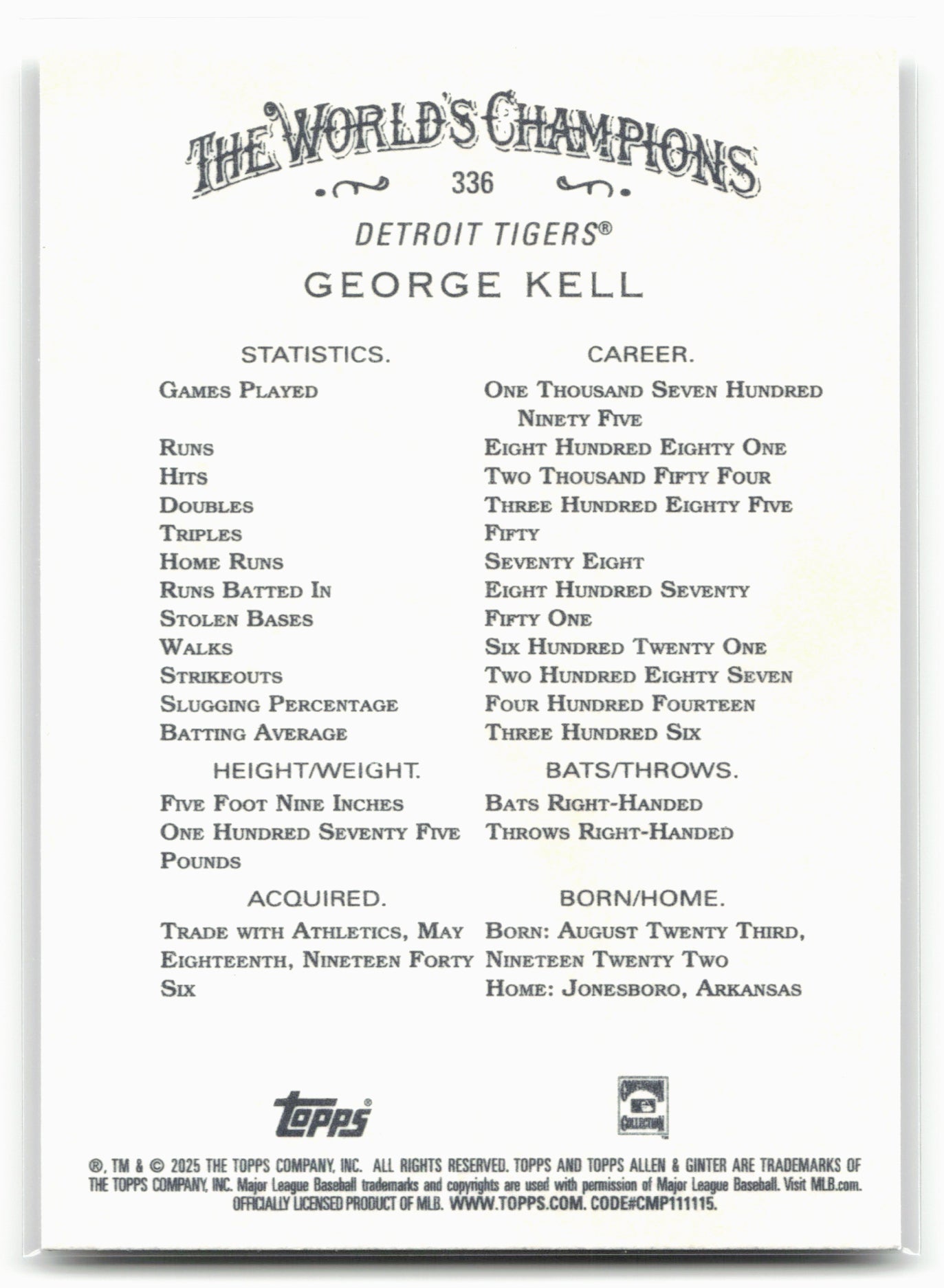 2025 Topps Allen & Ginter #336 George Kell