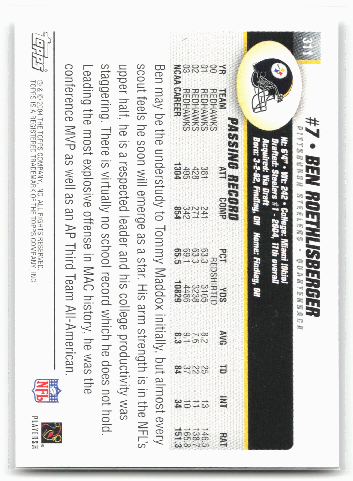 2004 Topps #311 Ben Roethlisberger
