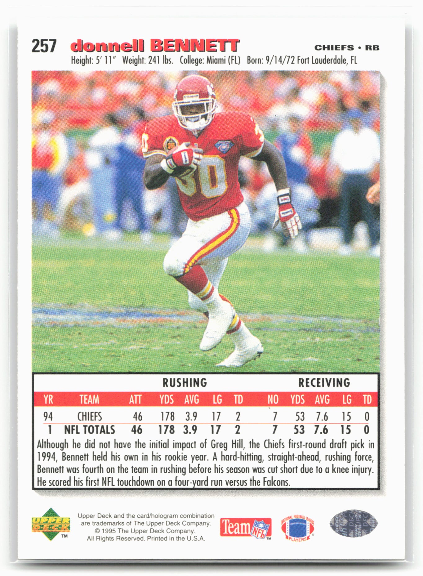 1995 Collector's Choice #257 Donnell Bennett Player's Club