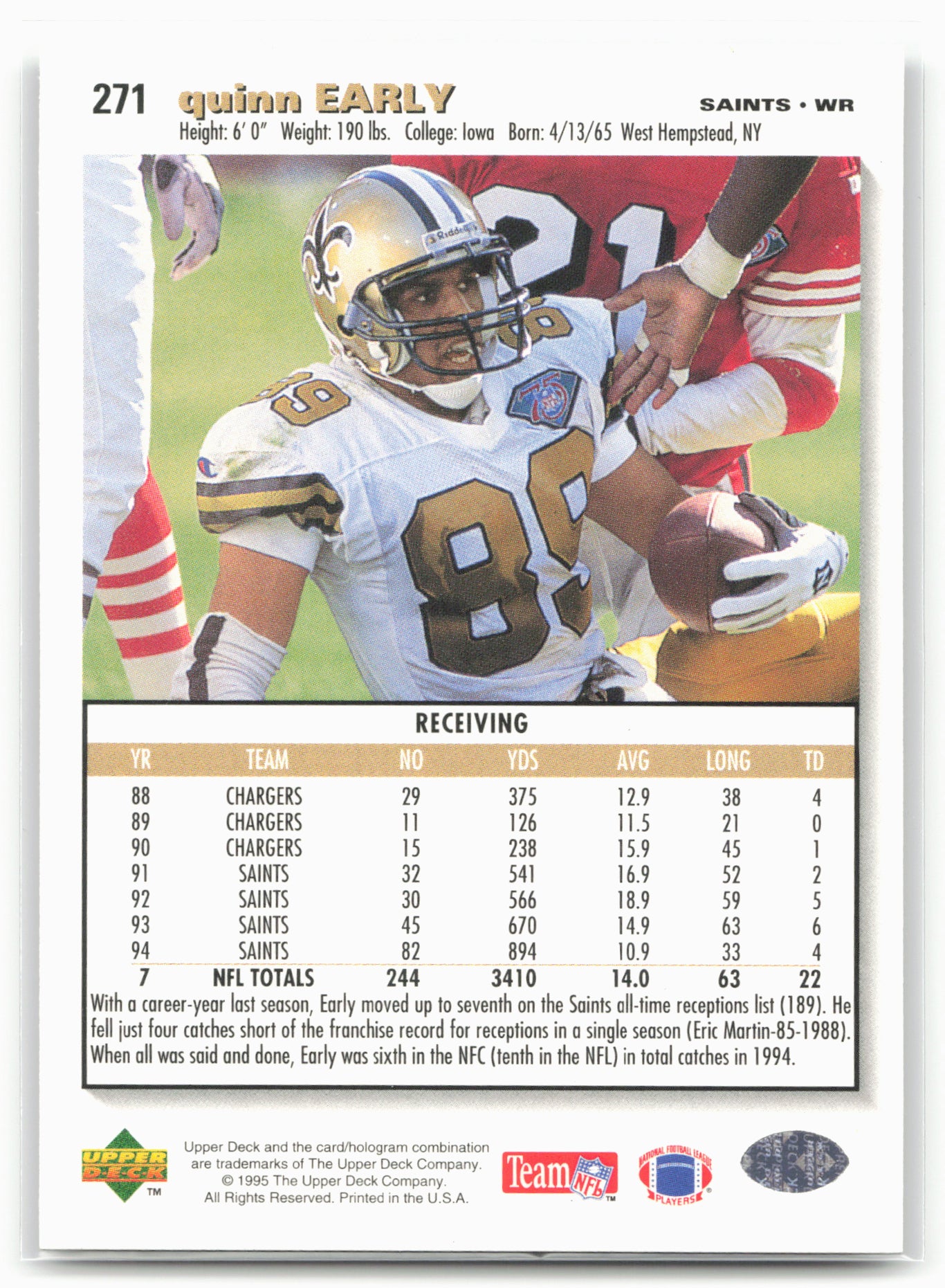 1995 Collector's Choice #271 Quinn Early Player's Club