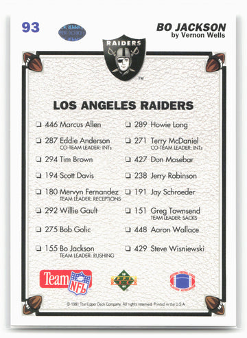 1991 Upper Deck #93b Bo Jackson