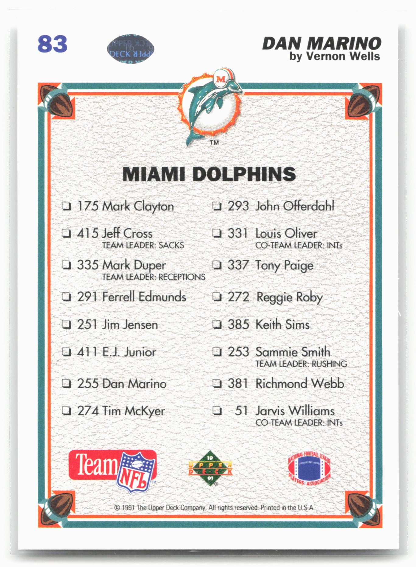 1991 Upper Deck #83 Dan Marino