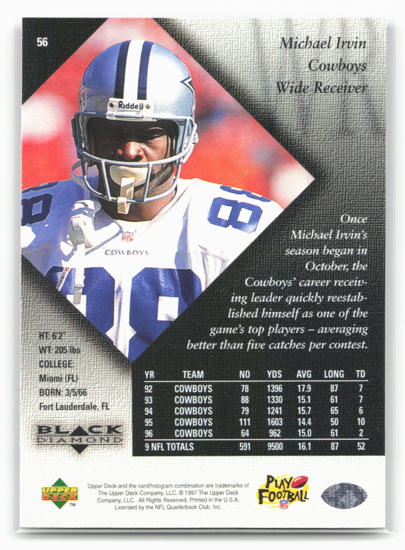 1997 Upper Deck Black Diamond #56 Michael Irvin
