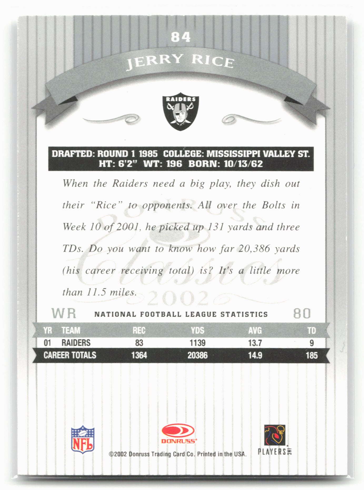 2002 Donruss Classics #84 Jerry Rice