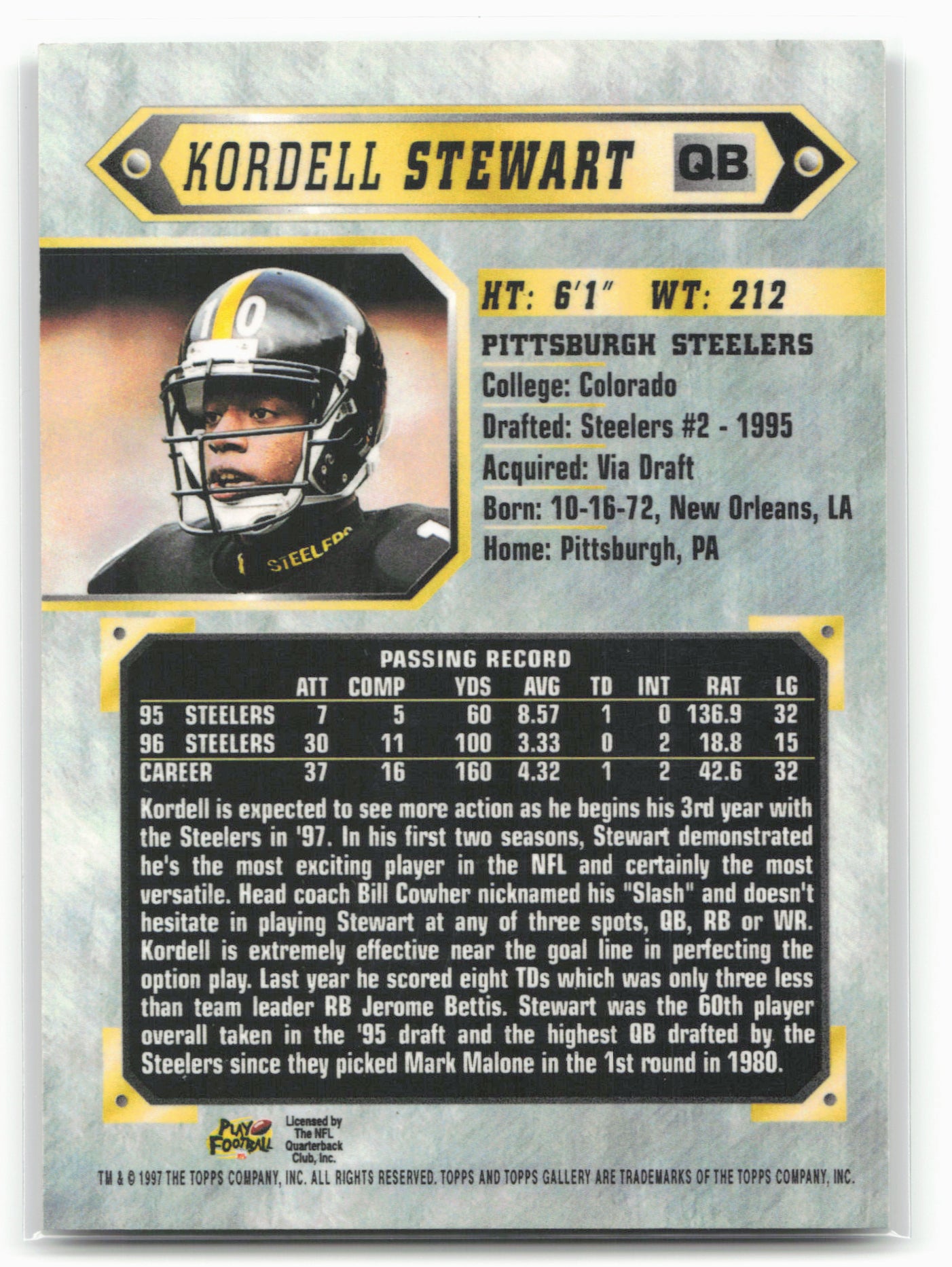 1997 Topps Gallery #72 Kordell Stewart