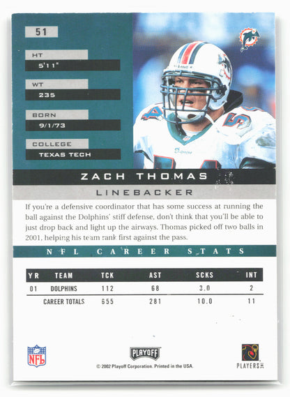 2002 Playoff Honors #51 Zach Thomas Samples