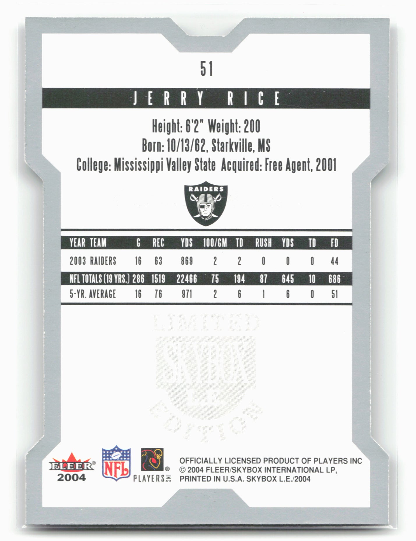 2004 SkyBox LE #51 Jerry Rice