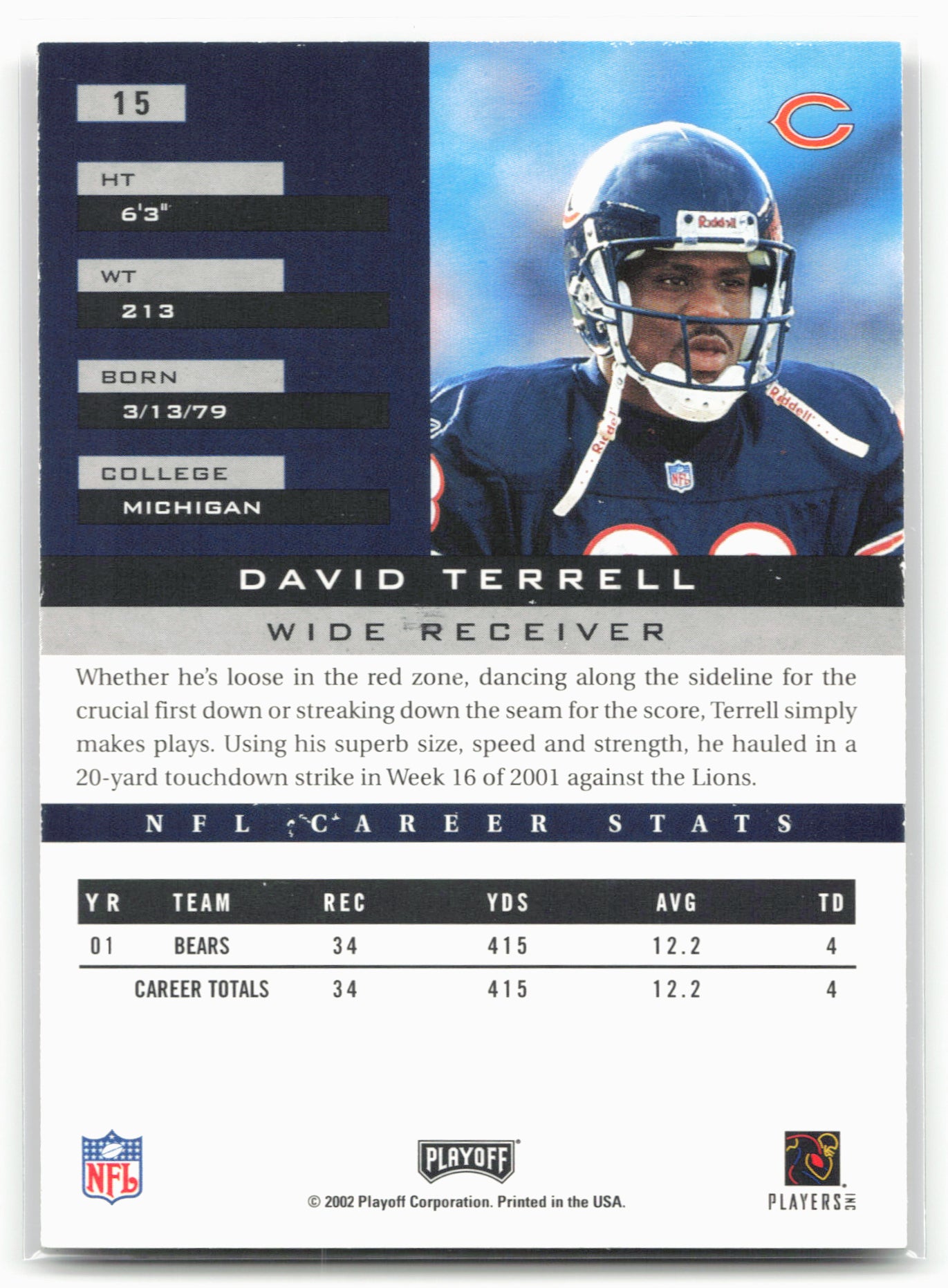 2002 Playoff Honors #15 David Terrell