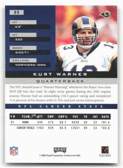 2002 Playoff Honors #89 Kurt Warner