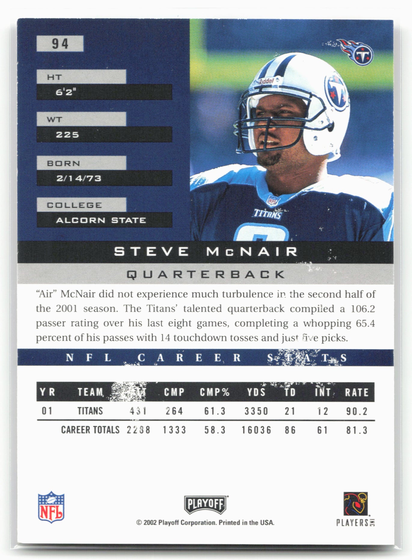 2002 Playoff Honors #94 Steve McNair