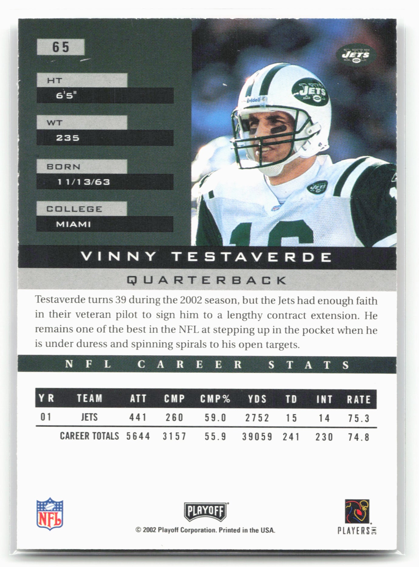 2002 Playoff Honors #65 Vinny Testaverde