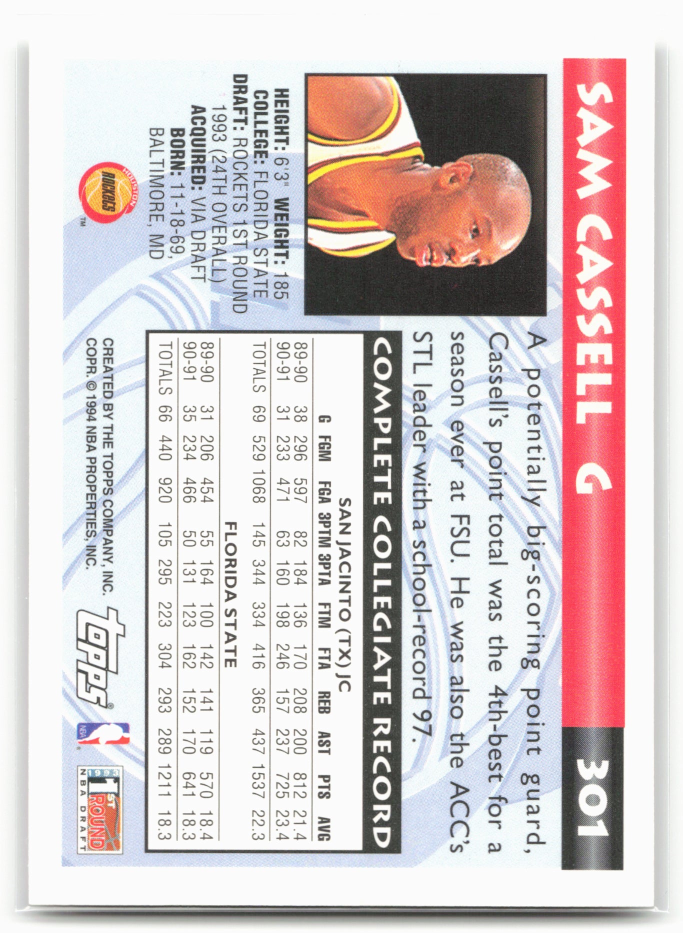 1993-94 Topps #301 Sam Cassell
