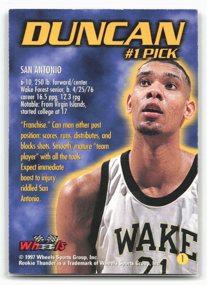 1997 Wheels Rookie Thunder #1 Tim Duncan 24581