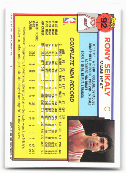 1992-93 Topps #92 Rony Seikaly Gold
