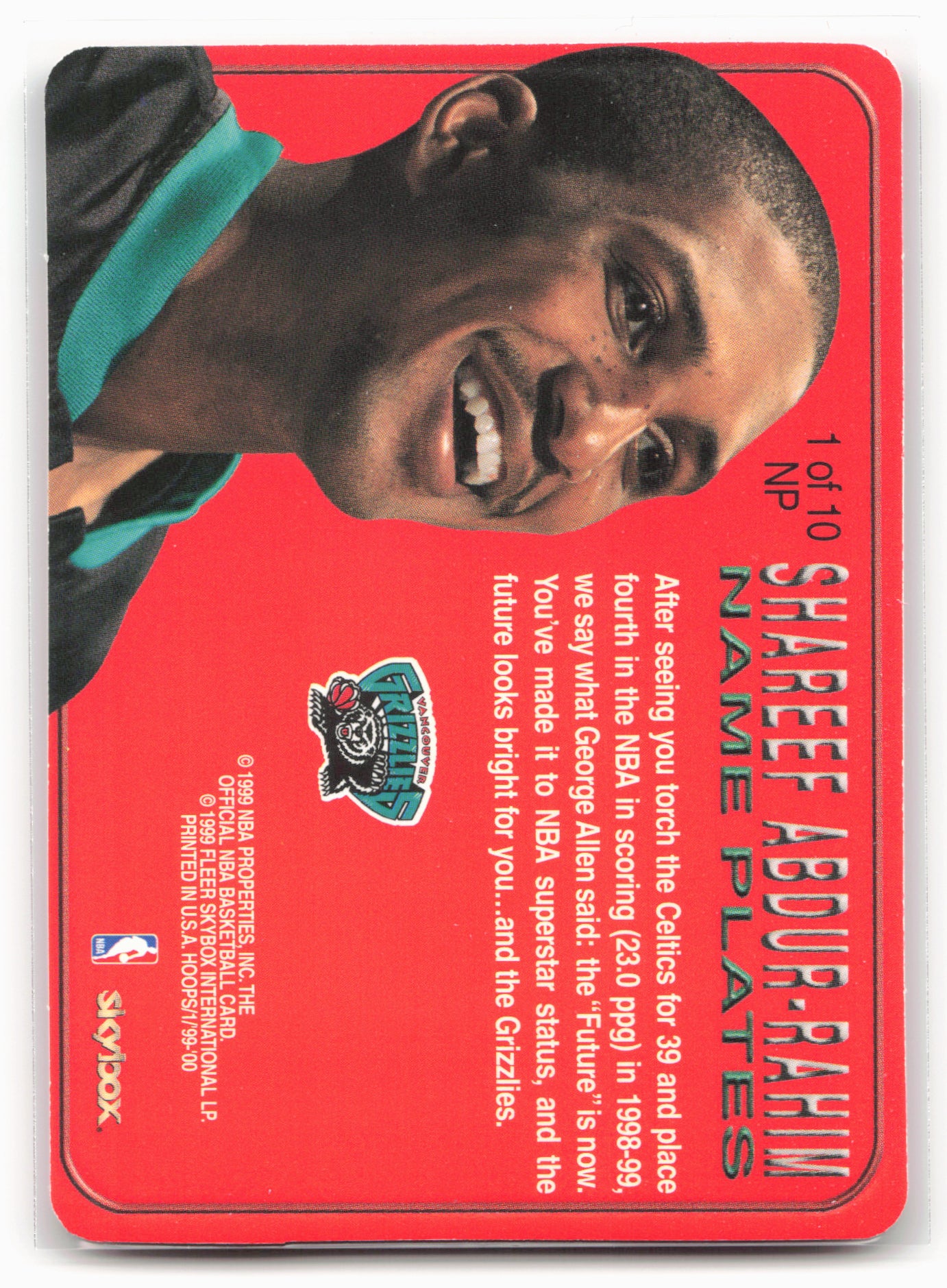 1999-00 Hoops #1NP Shareef Abdur-Rahim Name Plates