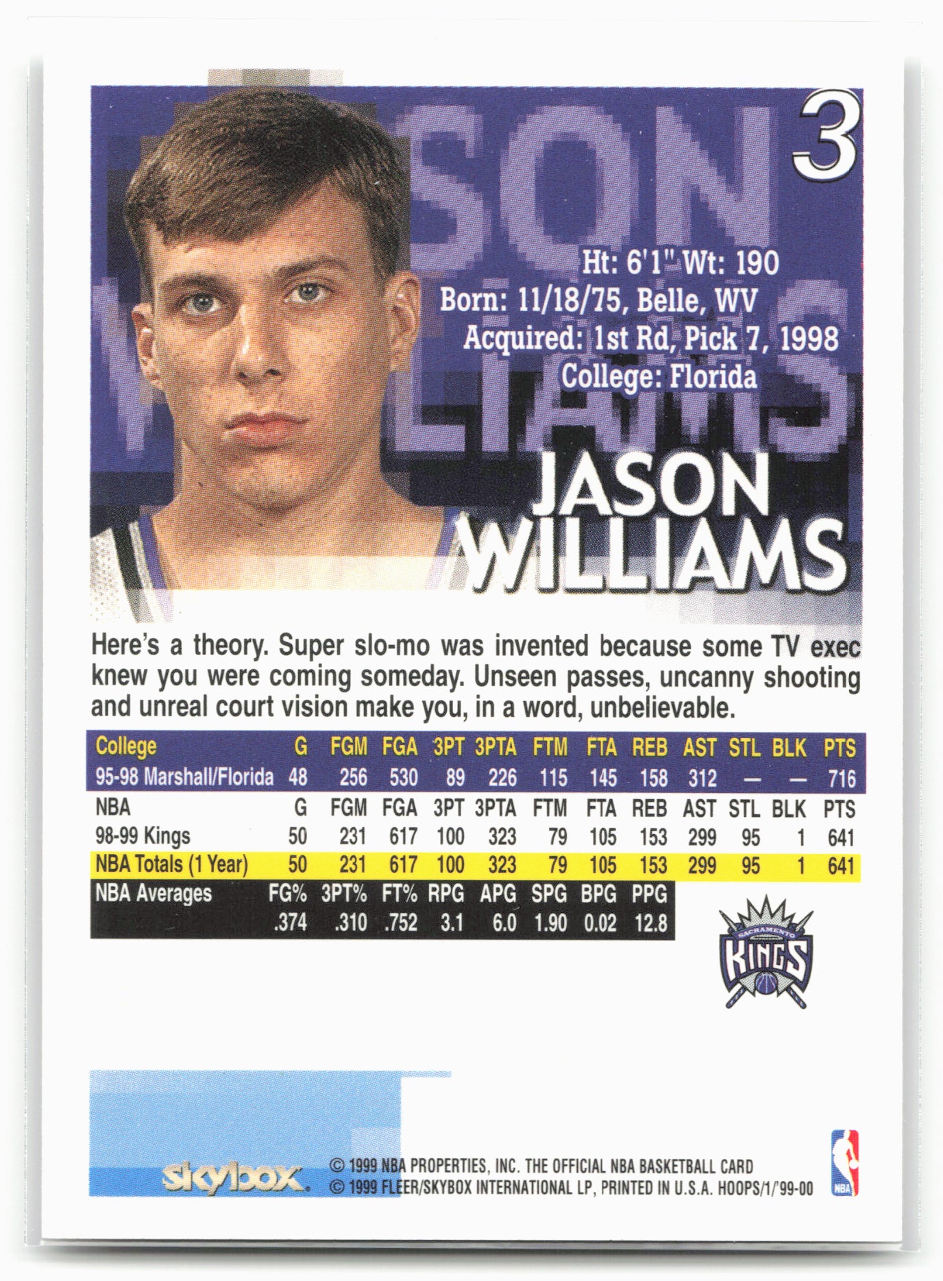 1999-00 Hoops #3 Jason Williams
