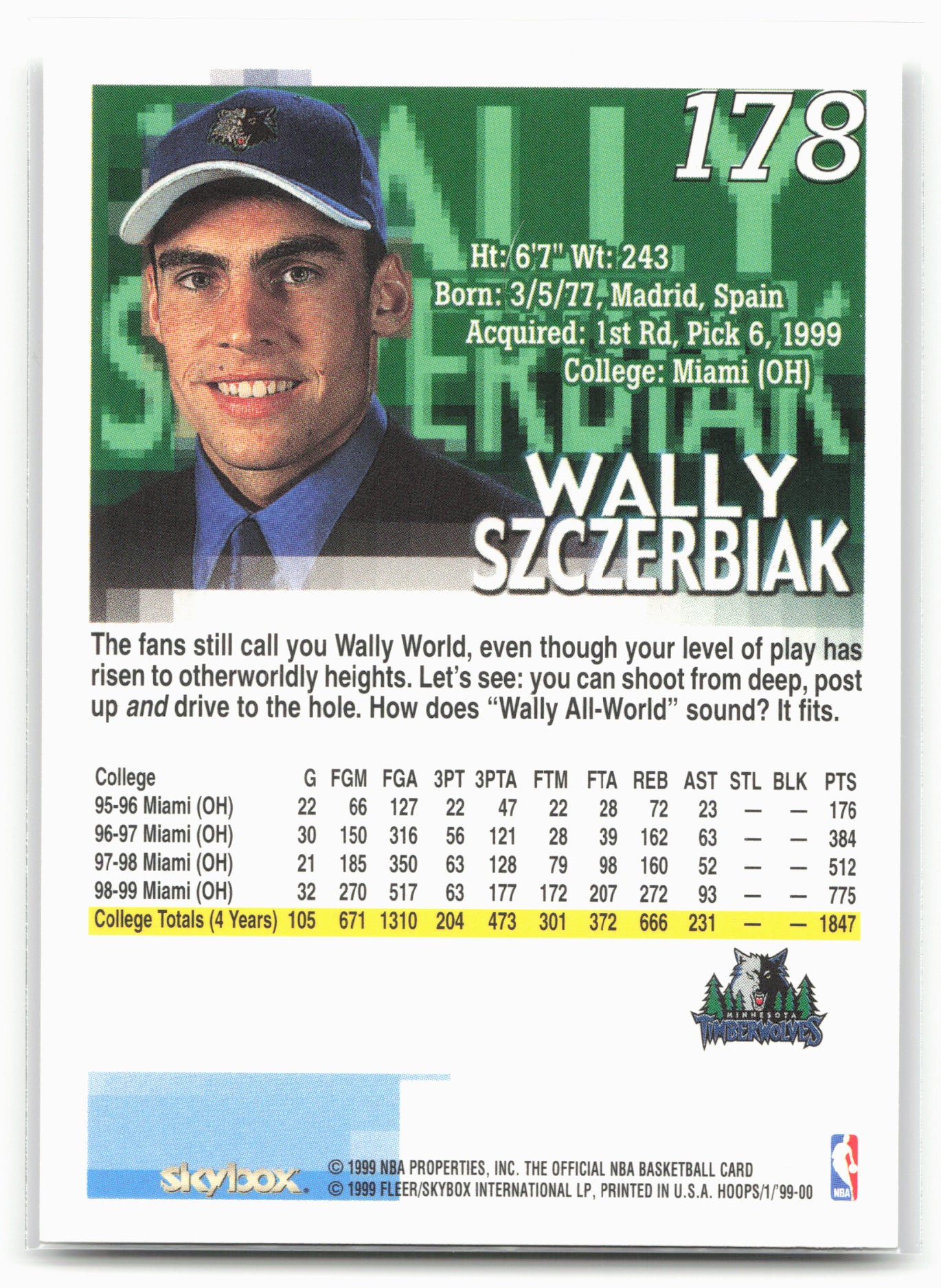 1999-00 Hoops #178 Wally Szczerbiak
