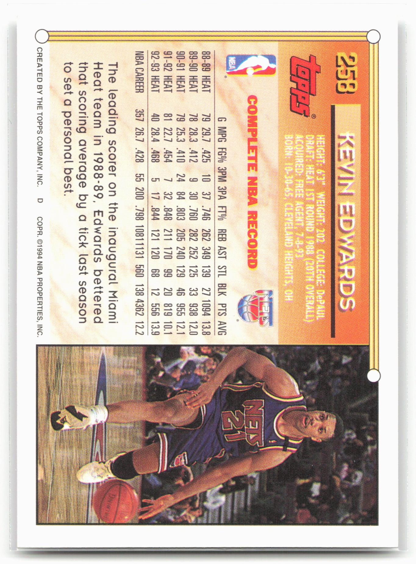 1993-94 Topps #258 Kevin Edwards Gold
