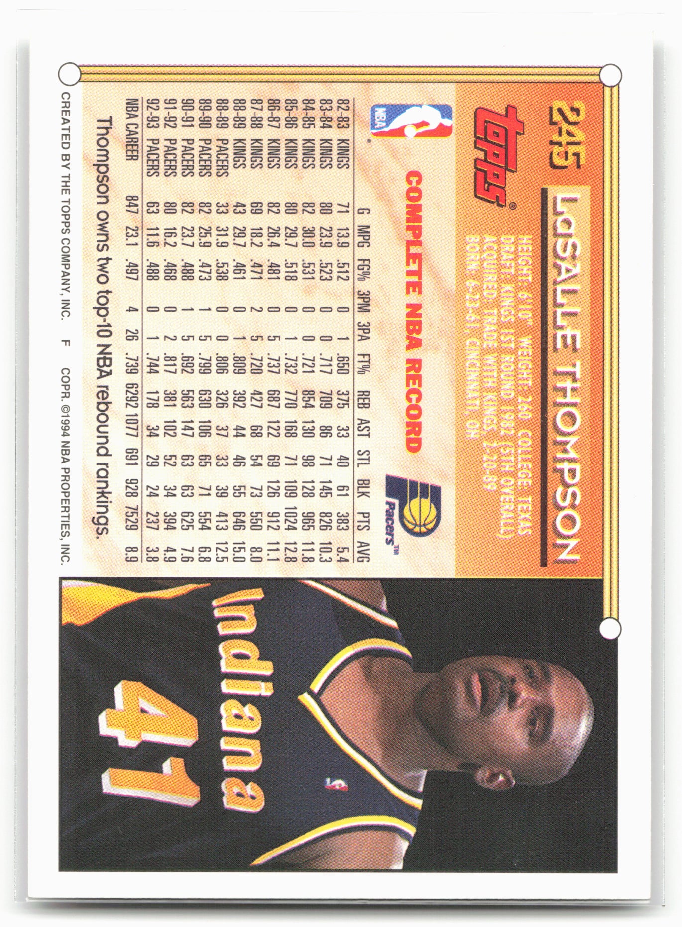1993-94 Topps #245 LaSalle Thompson Gold